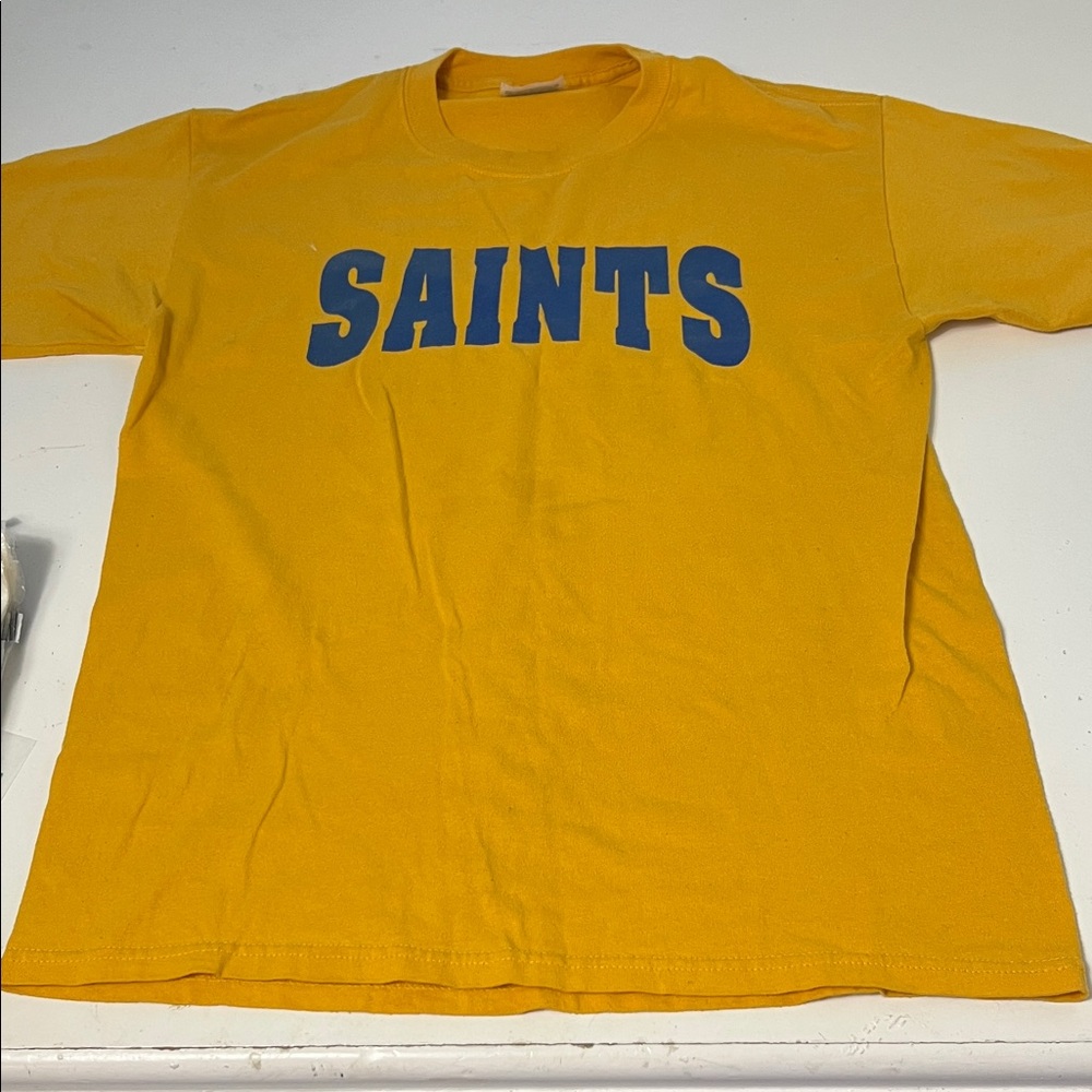 Hanes Small Heavyweight 50/50 Yellow Blue Short Sleeve Saints Graphic T Shirt